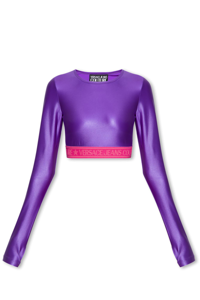 Shop Versace Jeans Couture Top With Logo In Violet