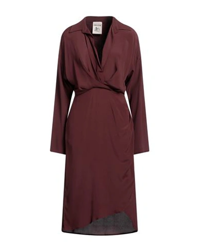 Semicouture Woman Midi Dress Chocolate Brown Size 8 Acetate, Silk In Brown