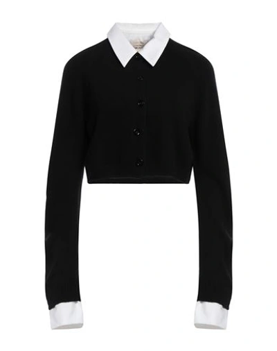 Shop Semicouture Woman Cardigan Black Size Xl Wool, Polyamide, Cotton