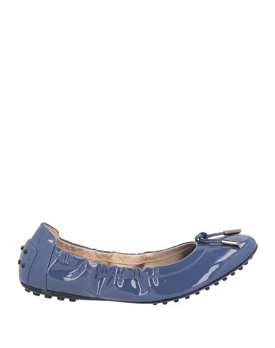 Shop Tod's Woman Ballet Flats Slate Blue Size 8 Soft Leather