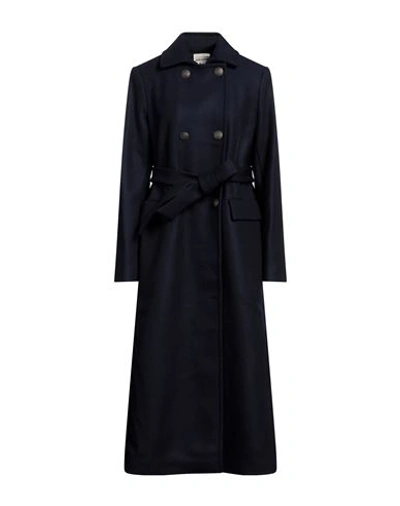 Shop Semicouture Woman Coat Navy Blue Size 6 Virgin Wool, Polyamide