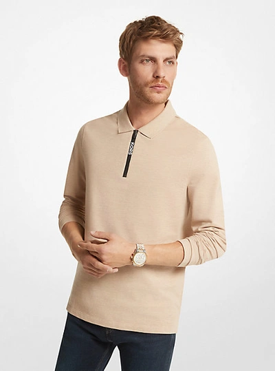 Shop Michael Kors Cotton Long-sleeve Polo Shirt In Natural