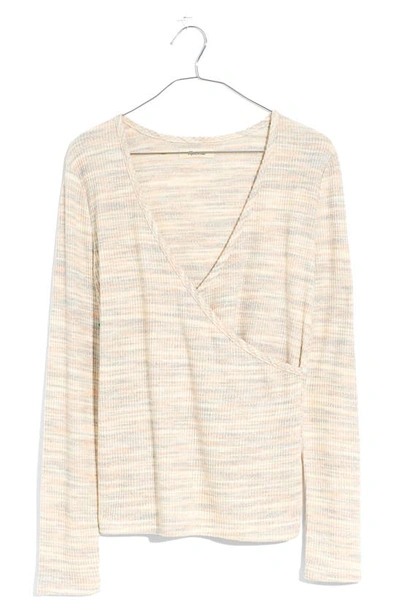 Shop Madewell Space Dye Faux Wrap Top In Space Dyed Rib - Soft Rainbow
