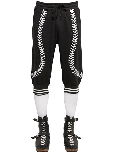 Shop Ktz Baseball Seams Crop Cotton Jogging Pants In Black/white