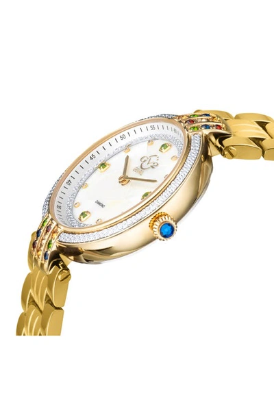 Gv2 Matera Swiss Quartz White Mother Of Pearl Dial Diamond Bracelet Watch, 35mm In Gold