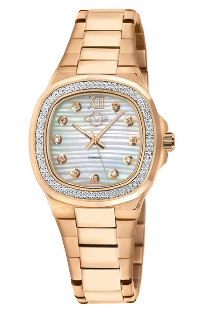 Shop Gv2 Potente White Mother Of Pearl Dial Diamond Bracelet Watch, 33mm In Rose Gold