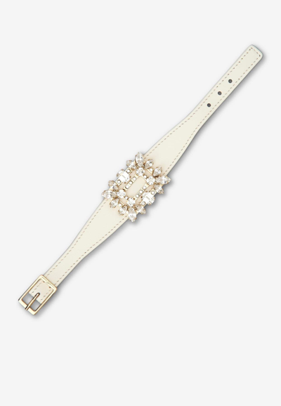 Shop Roger Vivier Broche Vivier Buckle Bracelet In Leather In White