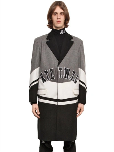 Shop Ktz Twtc Varsity Style Wool Coat In Grey/black