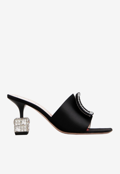 Shop Roger Vivier Cube 75 Crystal-embellished Satin Mules In Black