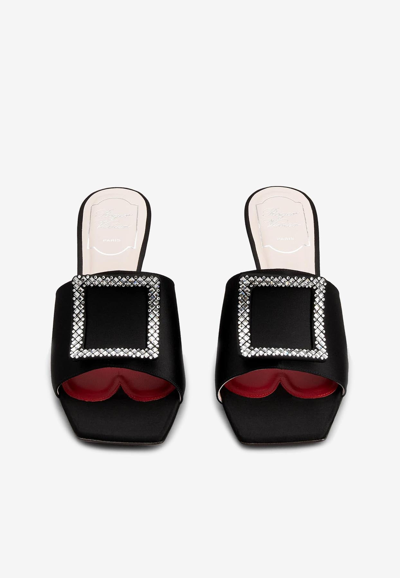 Shop Roger Vivier Cube 75 Crystal-embellished Satin Mules In Black