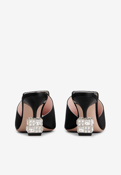 Roger Vivier Cube 75 Crystal-embellished Satin Mules In Black
