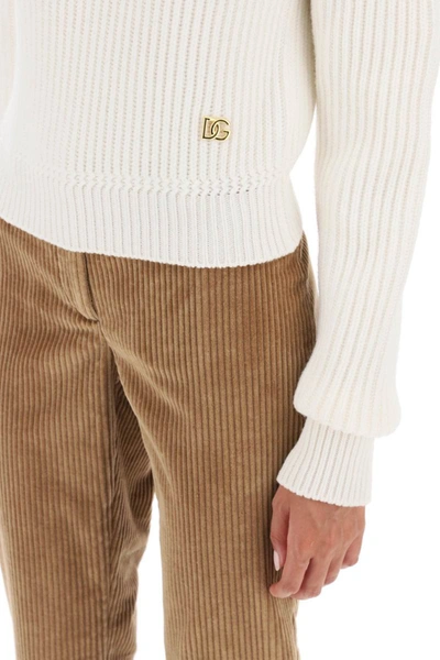 Shop Dolce & Gabbana Turtleneck Sweater With Dg Detail In White