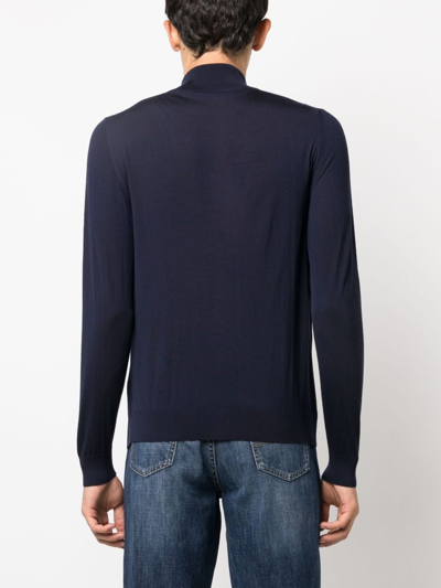 Shop Kiton Wool Knitted Zip-detail Jumper In Blue