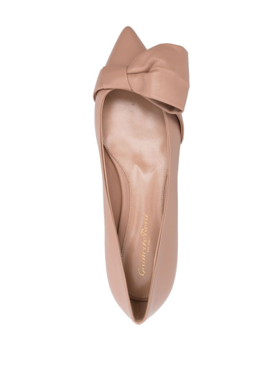 蝴蝶结细节皮质芭蕾平底鞋