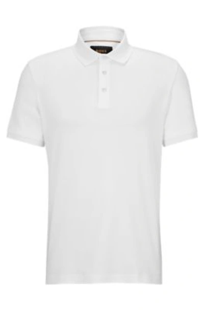 Shop Hugo Boss Regular-fit Polo Shirt In Mercerized Italian Cotton In White