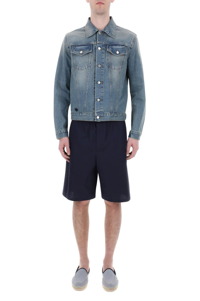 Shop Prada Navy Blue Cotton Bermuda Shorts