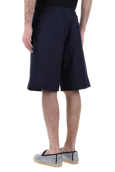 Shop Prada Navy Blue Cotton Bermuda Shorts