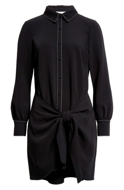 Shop Cinq À Sept Gaby Tie Waist Long Sleeve Shirtdress In Black/ Ivory