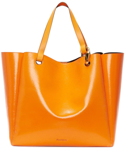 Shop Jw Anderson Large Jwa Corner Leather Tote Bag In Orange