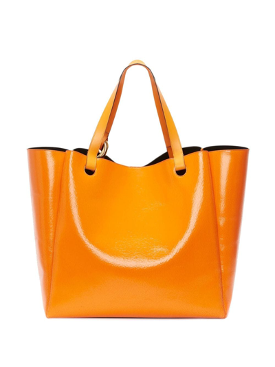Shop Jw Anderson Large Jwa Corner Leather Tote Bag In Orange