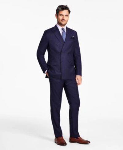 Shop Tallia Mens Slim Fit Double Breasted Wool Blend Suit In Navy Pinstripe