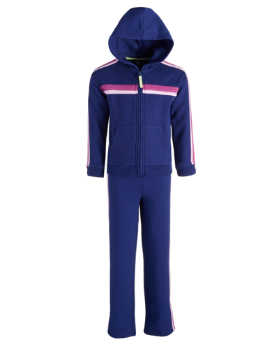 Shop Id Ideology Toddler & Little Girls Colorblocked Fleece Long-sleeve Set, Created For Macy's In Tartan Blue