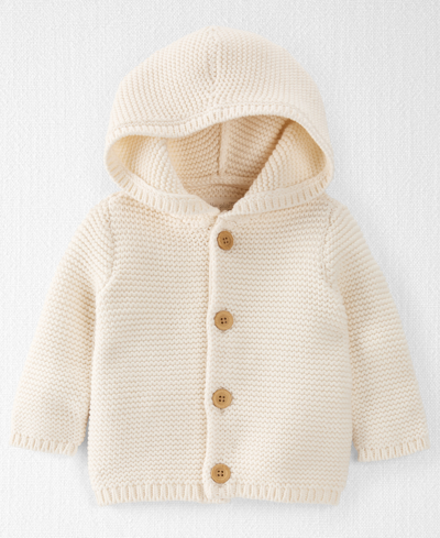 Shop Carter's Little Planet By  Baby Boys Or Baby Girls Organic Cotton Signature Stitch Cardigan Sweater In Beige