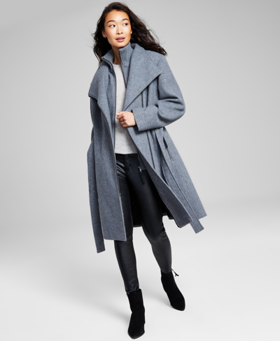 Shop Calvin Klein Women's Belted Wrap Coat, Regular & Petite, Created For Macy's In Med Grey