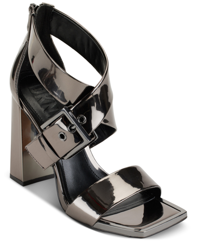 Shop Dkny Women's Revelyn Crisscross Ankle-strap Dress Sandals In Dark Gunmetal