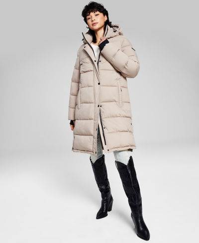 Shop Bcbgeneration Women's Hooded Puffer Coat, Created For Macy's In Latte