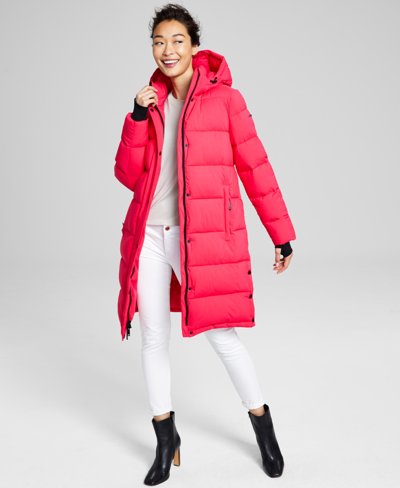 Shop Bcbgeneration Women's Hooded Puffer Coat, Created For Macy's In Fuchsia