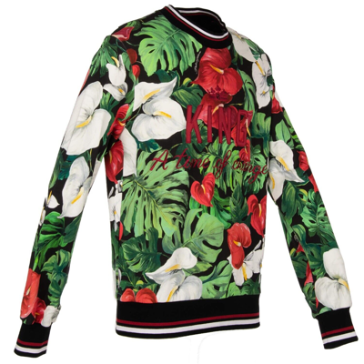 Pre-owned Dolce & Gabbana Blumen Pullover Sweatshirt King Mit Stickerei Grün Rot 11436