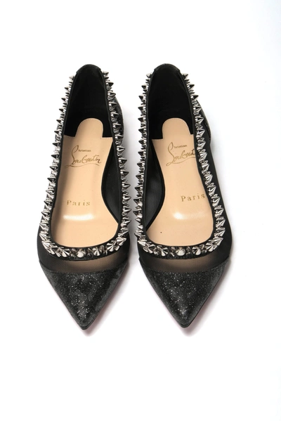 Christian Louboutin Black Silver Flat Point Toe Shoe In Black | Silver