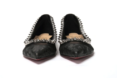 Christian Louboutin Black Silver Flat Point Toe Shoe In Black | Silver