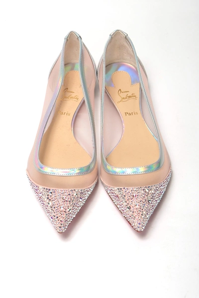 Christian Louboutin Silver Rose Flat Point Crystals Toe Shoe In Silver