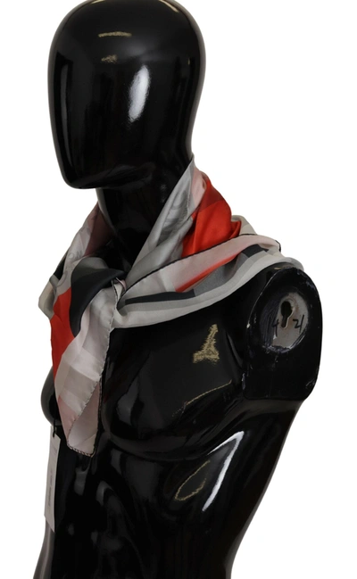 Costume National Gray Red Silk Shawl Foulard Wrap Scarf In Gray Patterned