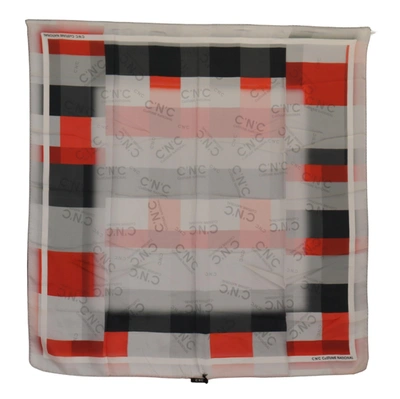 Costume National Gray Red Silk Shawl Foulard Wrap Scarf In Gray Patterned