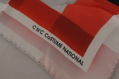 Costume National Gray Red Silk Shawl Foulard Wrap Scarf In Gray Patterned