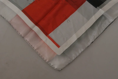 Costume National Gray Red Silk Shawl Foulard Wrap Scarf In Gray Patterned