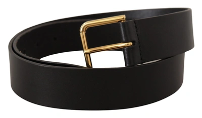 Shop Dolce & Gabbana Black Calf Leather Gold Tone Logo Metal Buckle Women's Belt