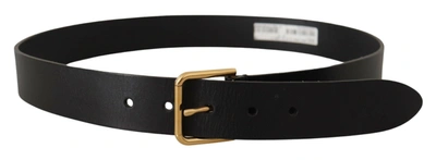 Shop Dolce & Gabbana Black Calf Leather Gold Tone Logo Metal Buckle Women's Belt