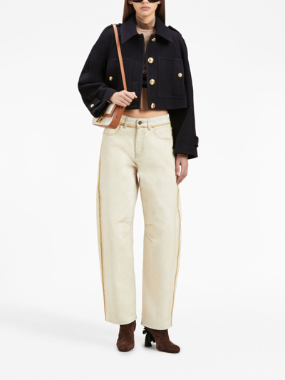 Palm Angels Virgin-wool Blend Cropped Coat In Blue