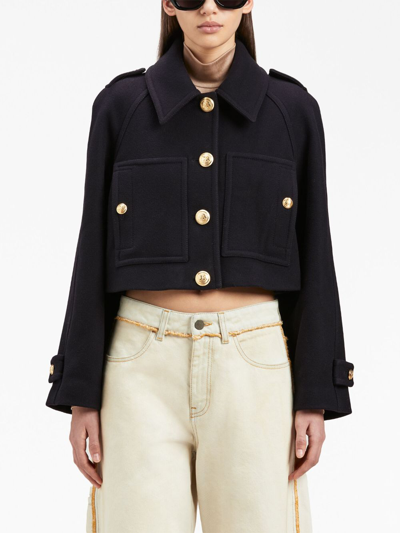 Palm Angels Virgin-wool Blend Cropped Coat In Blue