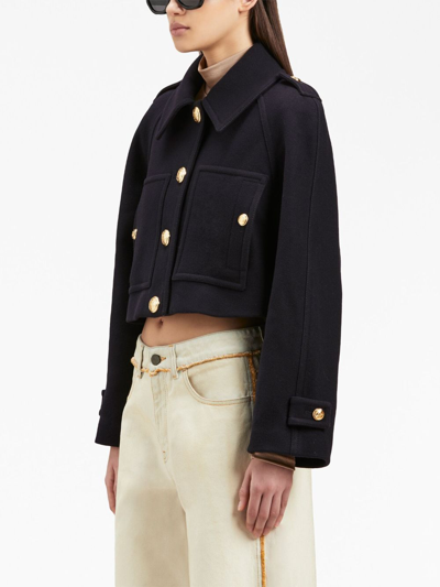 Palm Angels Virgin-wool Blend Cropped Coat In Blue