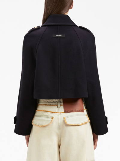Palm Angels Virgin-wool Blend Cropped Coat In Blue