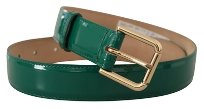 Shop Dolce & Gabbana Elegant Green Leather Belt With Gold Buckle Women's Detail