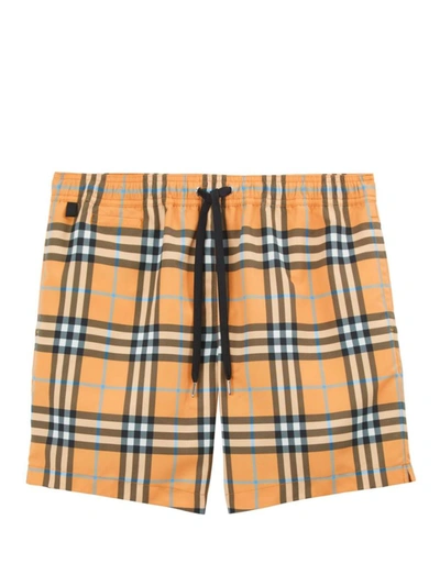 Shop Burberry Check Drawcord Swim Shorts In Dusty Orange Ip Chk