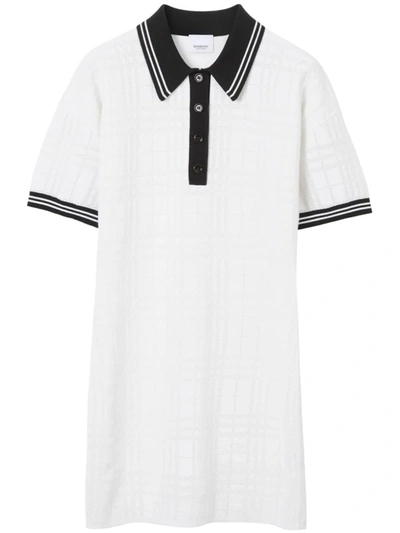 Shop Burberry Check Stripe-trim Polo Dress In White
