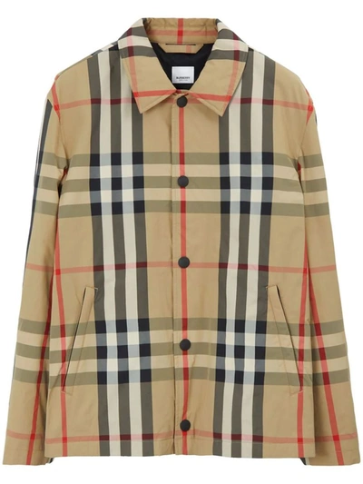 Shop Burberry Check-pattern Shirt Jacket In Archive Beige Ip Chk