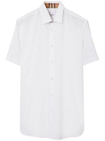 Shop Burberry Logo-embroidered Cotton Shirt In White